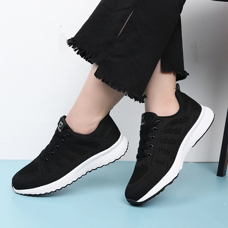 Women Casual Sneakers Breathable Walking Lace Up Flat Shoes Women Tenis Feminino