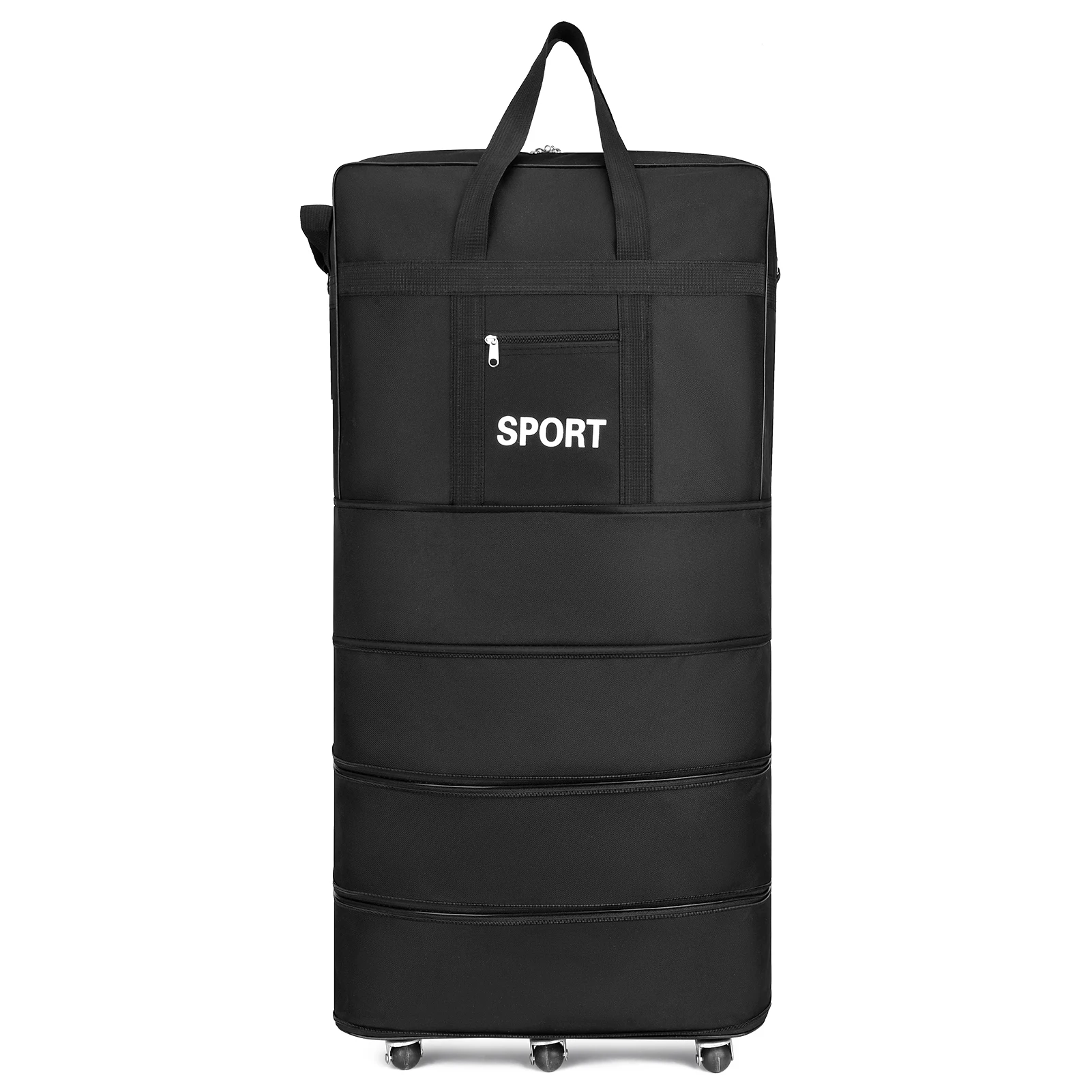 45inch Black Rolling Luggage With Wheels Unisex Expandable Folding Oxford Trolley Suitcase Travel Bag For Women Men Weekend Trip