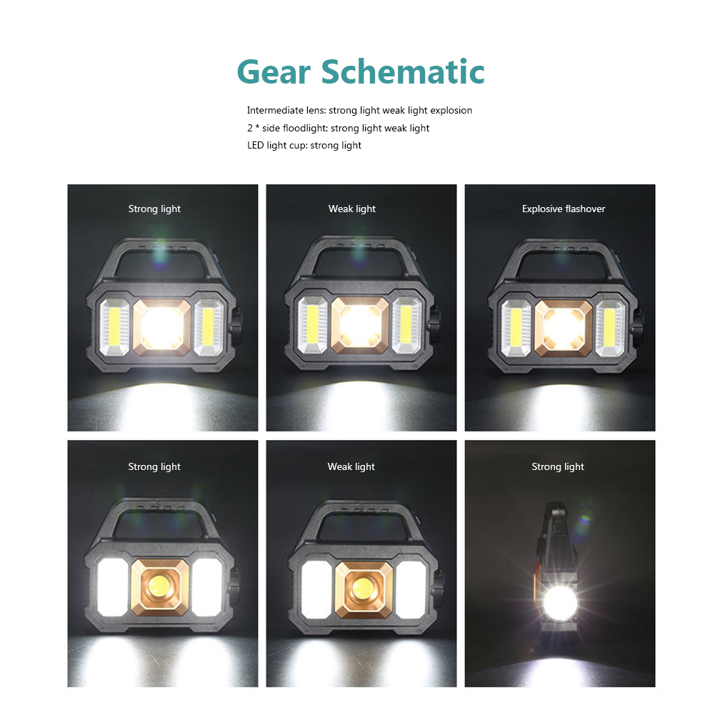 Non-Slip Searchlight LED Portable Waterproof Solar Work Spotlight Lamp Multifunctional With Side Light for Mountaineering Hiking smile