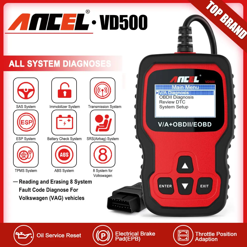 ANCEL VD OBD Scanner Seat Check Engine Light Oil Reset EPB ABS SRS Code Reader Car Diagnostic Tool for VAG VW Audi Skoda
