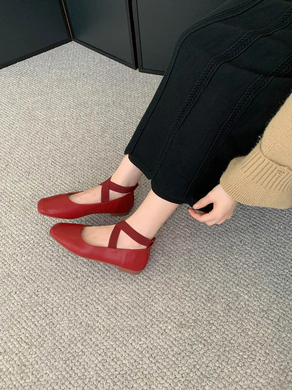 Square Toe Women Loafers Ballet Dance Shoes Flat Low Heels Arrivals Black Beige Khaki Brown Dress Sandals Pumps Size 39 240321