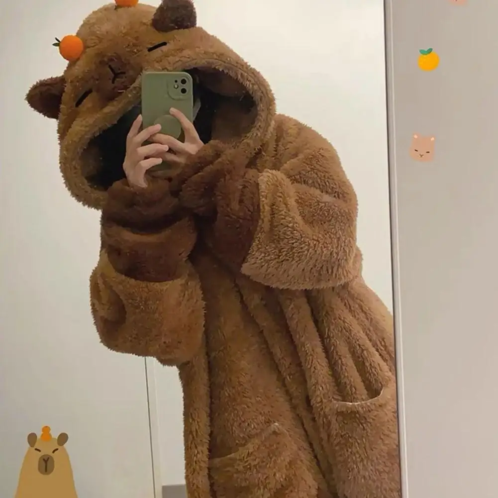 Brown Capybara Coral Velvet Pajama Office Nap Wearable Loose Onesie Pajamas Kids Soft Cute Animal Shape Blanket For Adult Blanke