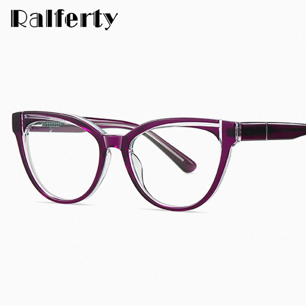 Ralferty High Quality Acetate Eyeglasses Frame Women Anti Blue Plain Glasses Spectacle 2025 Frame Elegant Lady new Retro Cat Eye Glasses