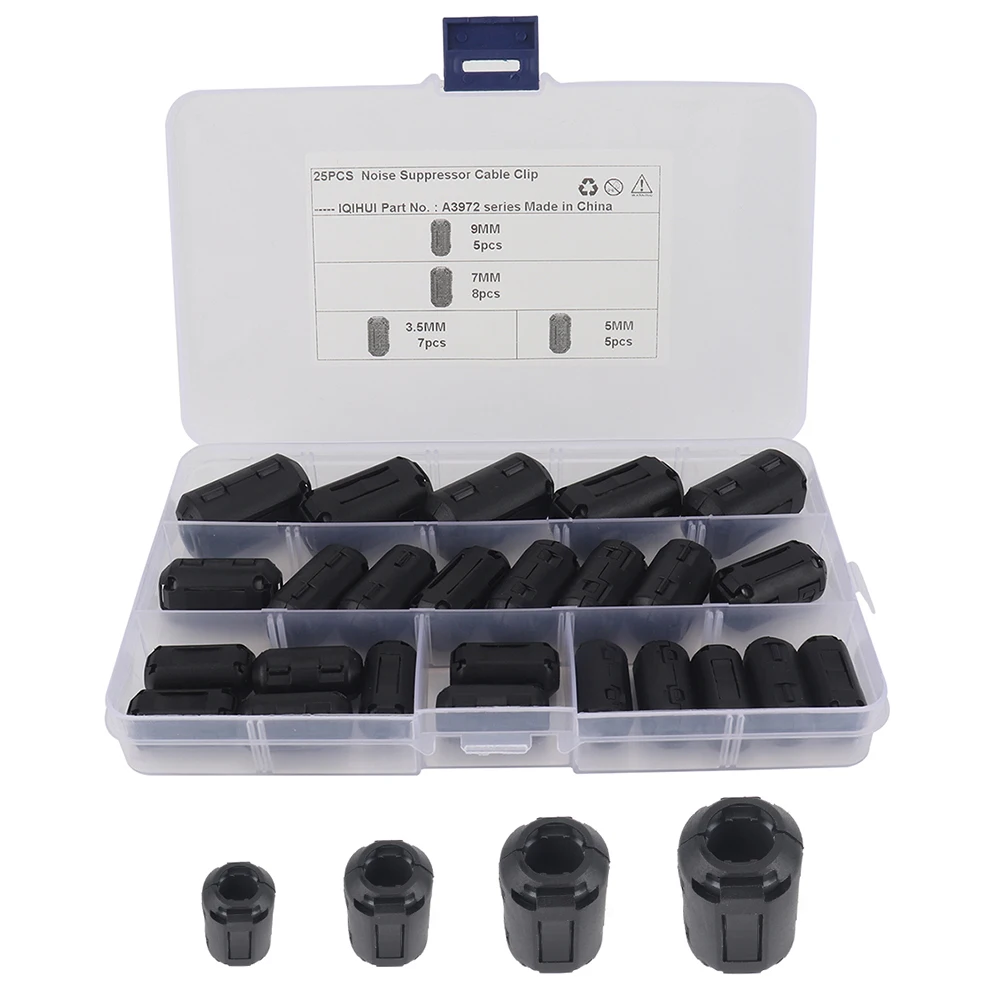 25/22pcs Ferrite 2025 Core Ring Clamp Kit 3.5mm/5mm/7mm/9mm Clip On Cable Connector Noise new Filters Suppressor for USB Car Radio Video
