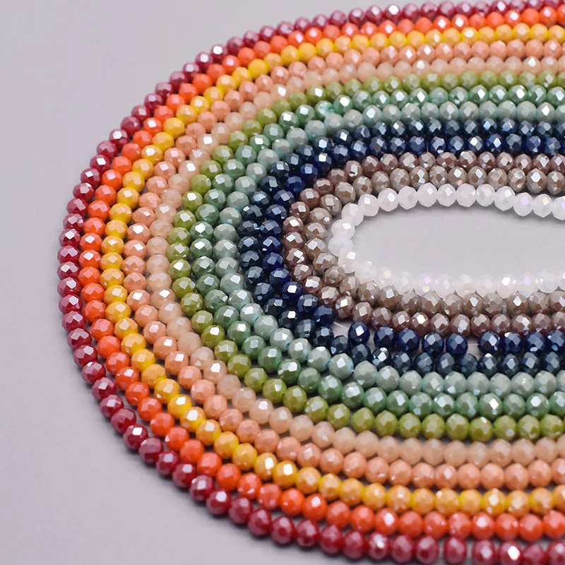 New Shiny Color 4mm Rondelle Crystal Glass Beads Faceted Loose Spacer Glass Beads for Jewelry Making DIY Bracelet