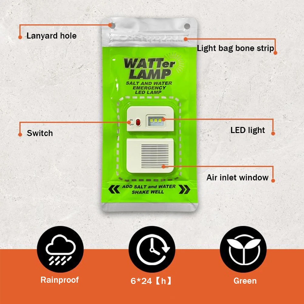 LED Salt Water Emergency Lamp Waterproof Portable Energy Saving Lamp Reusable Travel Supplies for Night Fishing Equipment