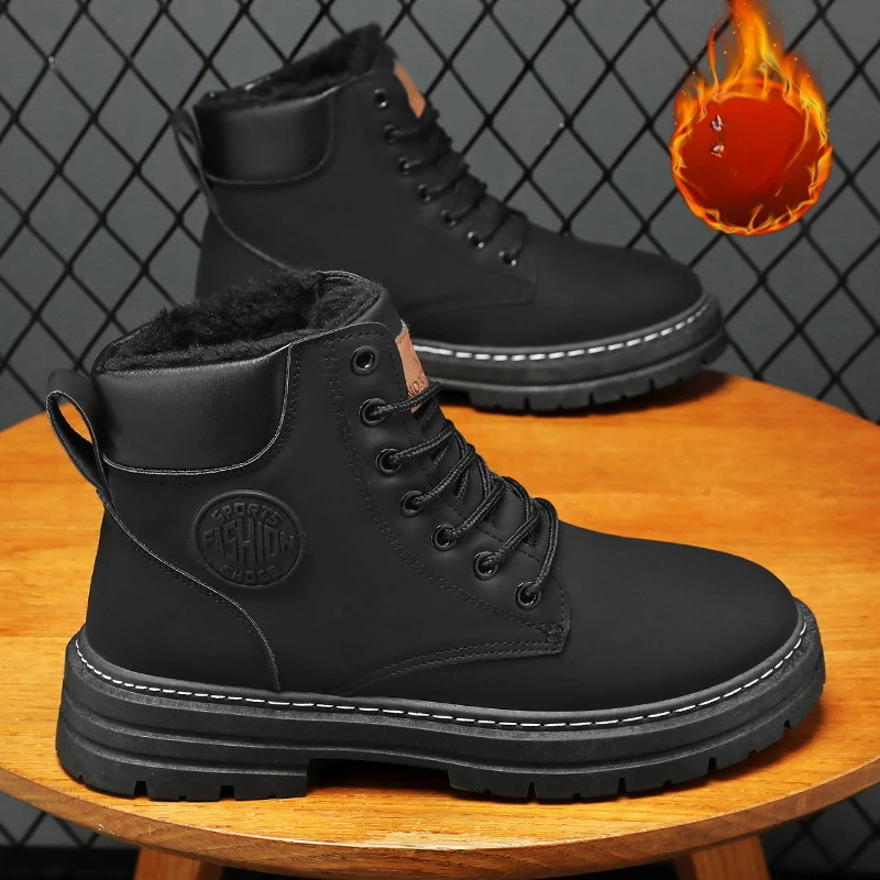 Winter new Men's Leather Boots Thickened Warm Work Boots Thick-soled 2025 Men's Ankle Boots 2024 High Top Snow Boots New Botas De Hombre