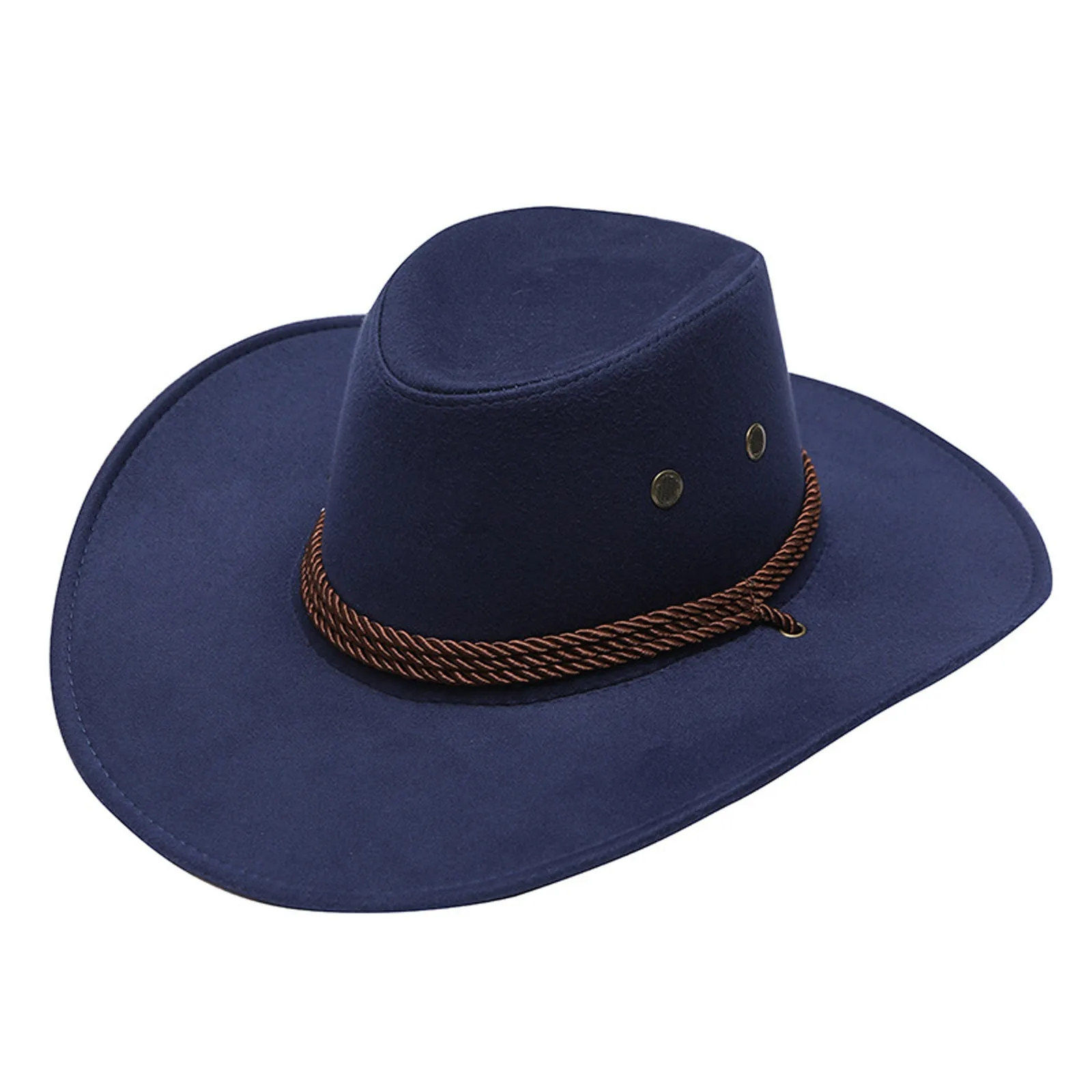 Summer Men Sun Women Hat Solid ddmysmile Color Cool Western Cowboy Hat Plain Solid Color Peaked Cap Large Western Rope Knight Cowboy Hat Smile