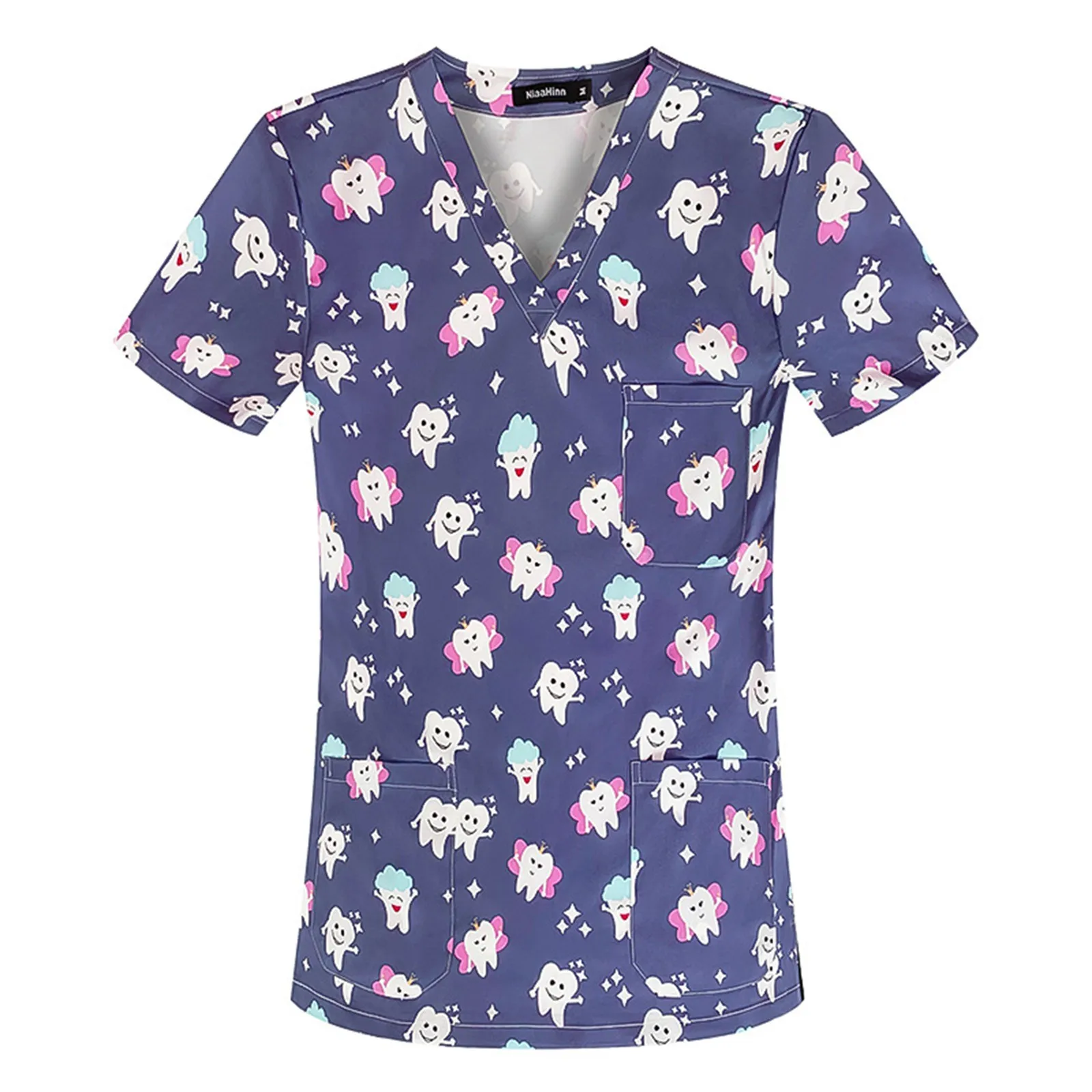Teeth Print Hospital Working Uniforms Medcine Nursing v-neck blouse Dental 2025 clinic new Uniform Medical Nurse short sleeve Scrub Tops