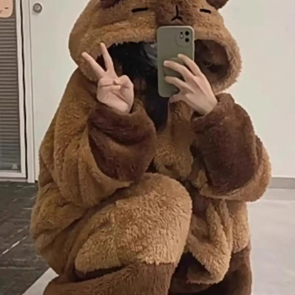 Brown Capybara Coral Velvet Pajama Office Nap Wearable Loose Onesie Pajamas Kids Soft Cute Animal Shape Blanket For Adult Blanke