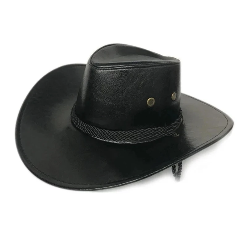 Faux Brim Leather Large Cowboy Hat Men's Vintage Coffee Felt Wide Brim Bucket Hats Man For Men Women Fedora Swanowing smile