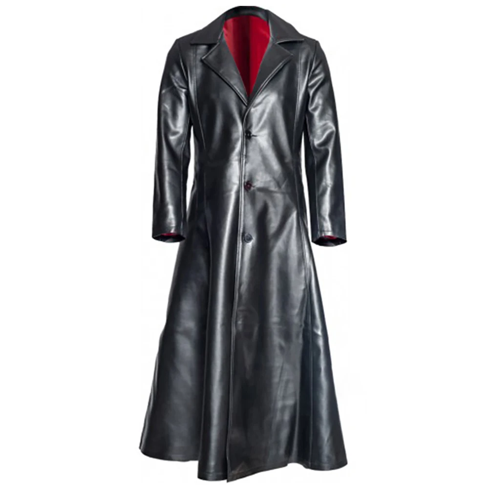 new Men Fall Winter Leather Trench PU Long Coat Single 2025 Breasted Lapel Slim Windbreaker Jacket Slim Korean Men's Punk Outwear Trench