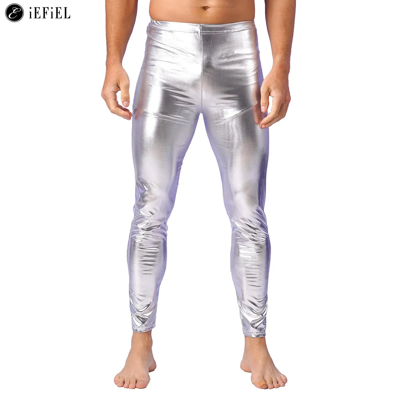 Mens Shiny Metallic 70s Disco Pants Straight Leg Trousers Halloween Costume for Rave Nightclub Party Festival Hip-Hop Dance