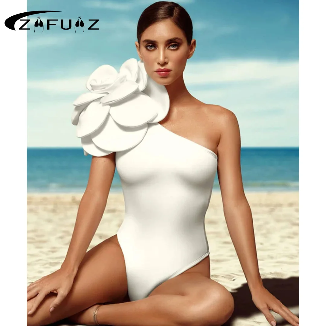 ZAFUAZ 2024 Women Swimwear 3D Flower One Piece Swimsuit Luxury Monokini Bodysuit Brazilian Bathing Suit Beach Wear Summer Dress