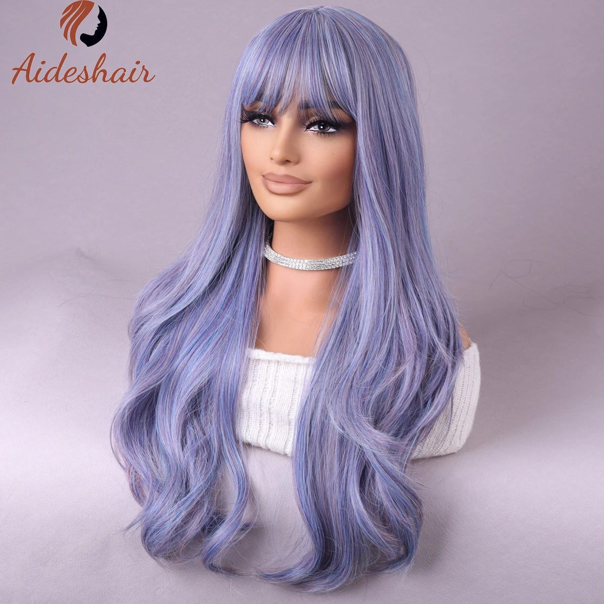 Purple wig with Center part Light Purple wig Long wavy curly wig Natural synthetic heat resistant fiber wig for everyday party u