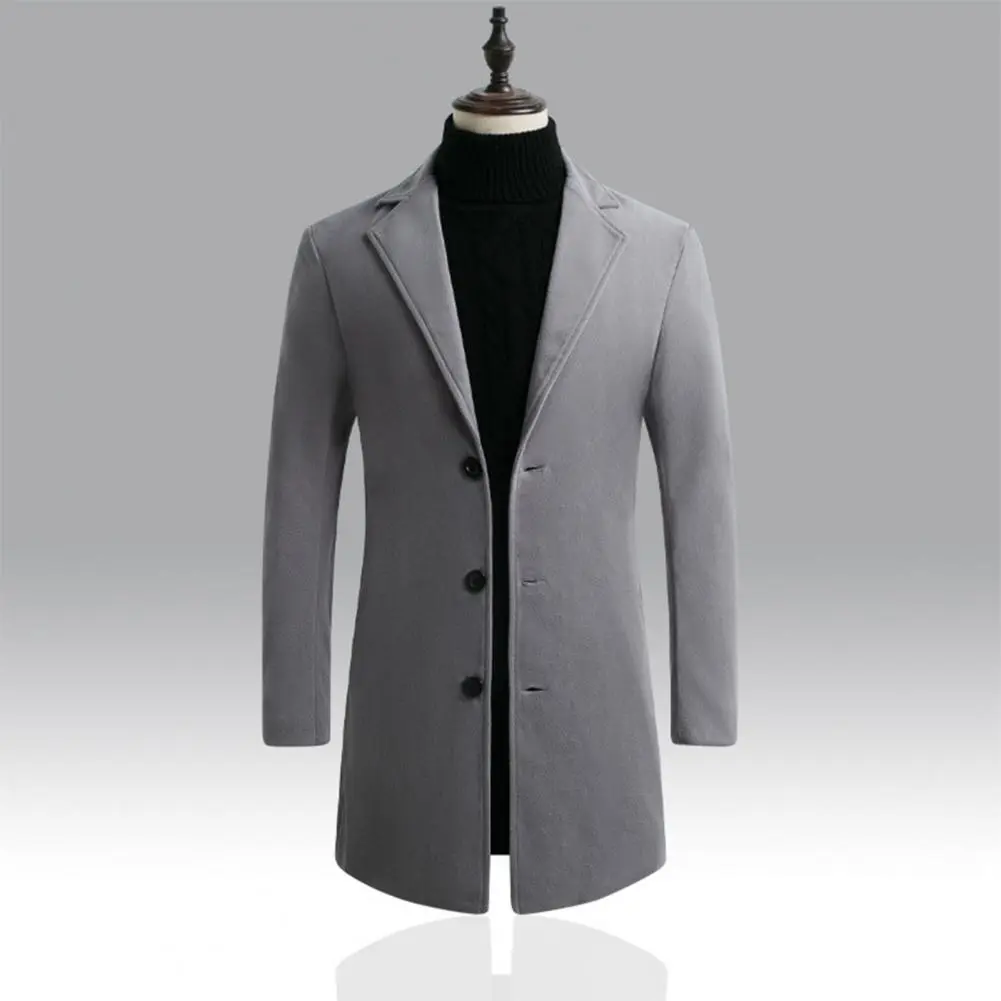 Korean Style Men 2025 Trench Coat Lapel Buttons Woolen Coat Casual Overcoat Jackets Men new Warm Long Outwear Spring Windbreaker