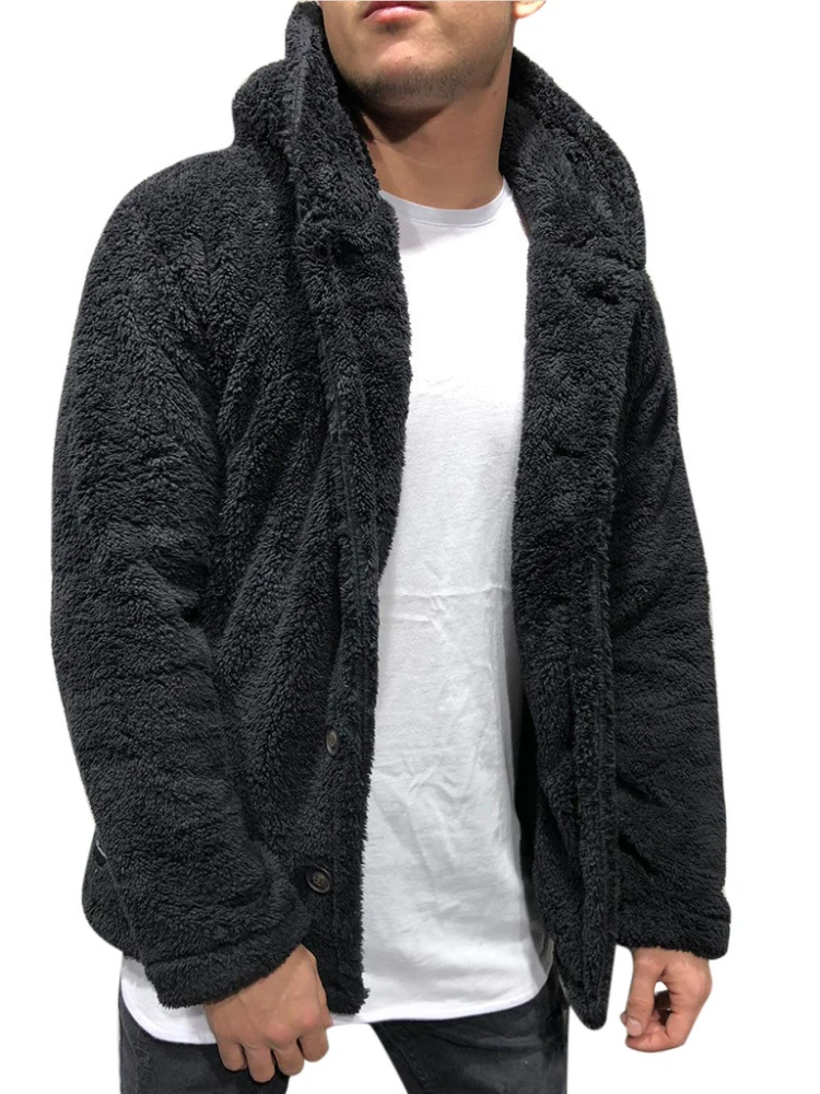 Fall Winter Men's Pink Black Coat Turn Down Collar Loose Plush Warm Men's Coat Jacket