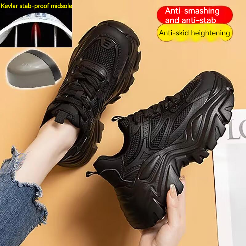 New Womens Safety Shoes Increase 6cm Sneakers Industrial Working Boots Anti-smashing Steel Toe Indestructible Protective Boots