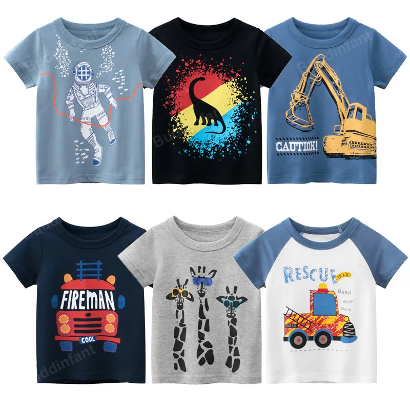 children's t-shirt boys clothes summer boys new t shirts toddler 2025 boy tops shark dinosaur truck korean kids clothing 2/5/6/7/9 year