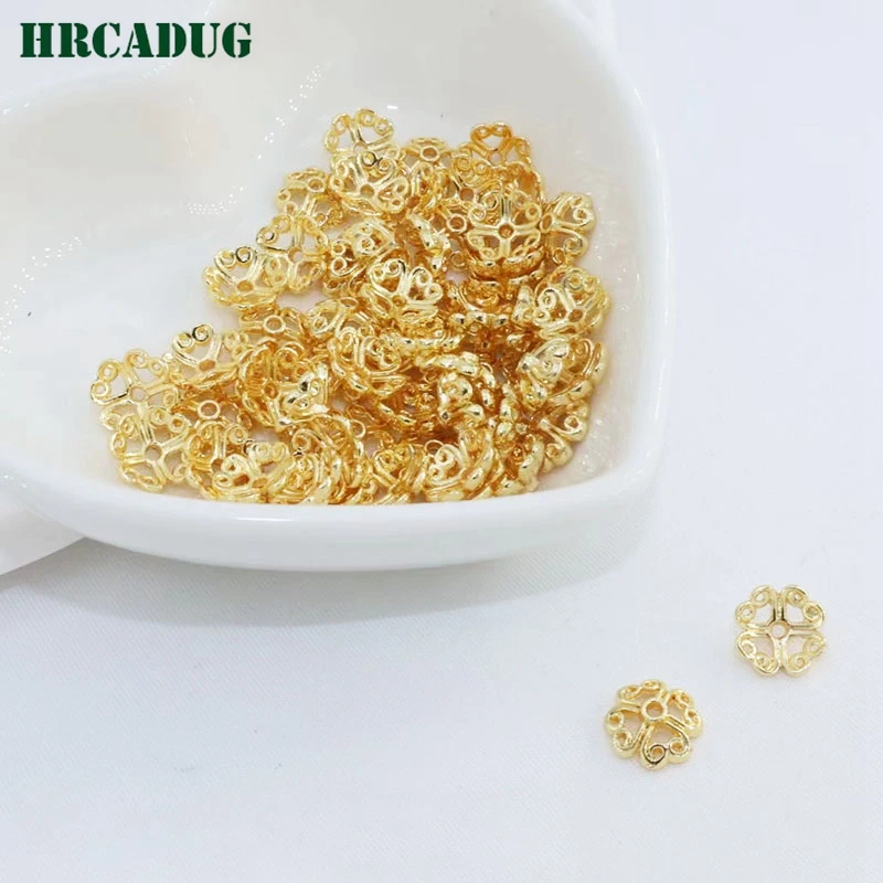 8.5mm Bead 2025 new End Caps Gold Plated Quality Brass Metal Hollow Out Flower Bead Caps For DIY Jewellery Making Supplies