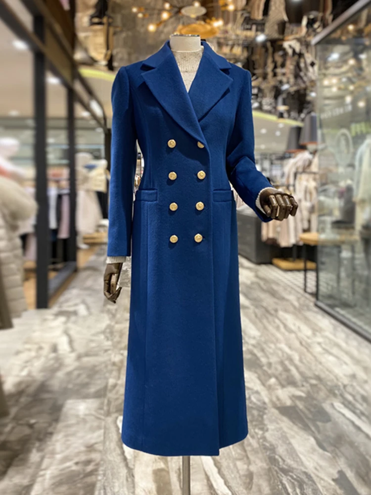 IEQJ High-end Design Double Breasted new Woolen Coat For Women Notched Neck Long Sleeve Vintage Overcoat 2023 New 2025 Clothing 3WQ8538