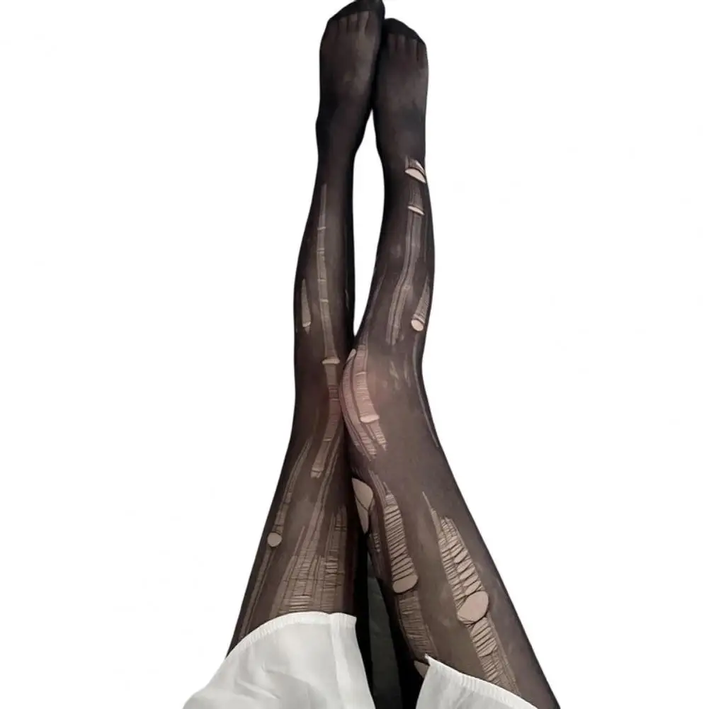Women Pantyhose Sheer Great Elasticity Hollow Out Sexy Ripped Anti-dislodging Line Tights Stockings Leggings