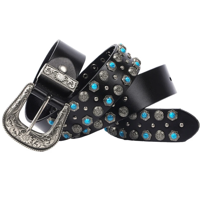 3.8CM Punk Rock Rivet Belts Genuine Leather Strap for Men Studded Male Belts First Layer of Cowskin Decorative Belts For Jeans