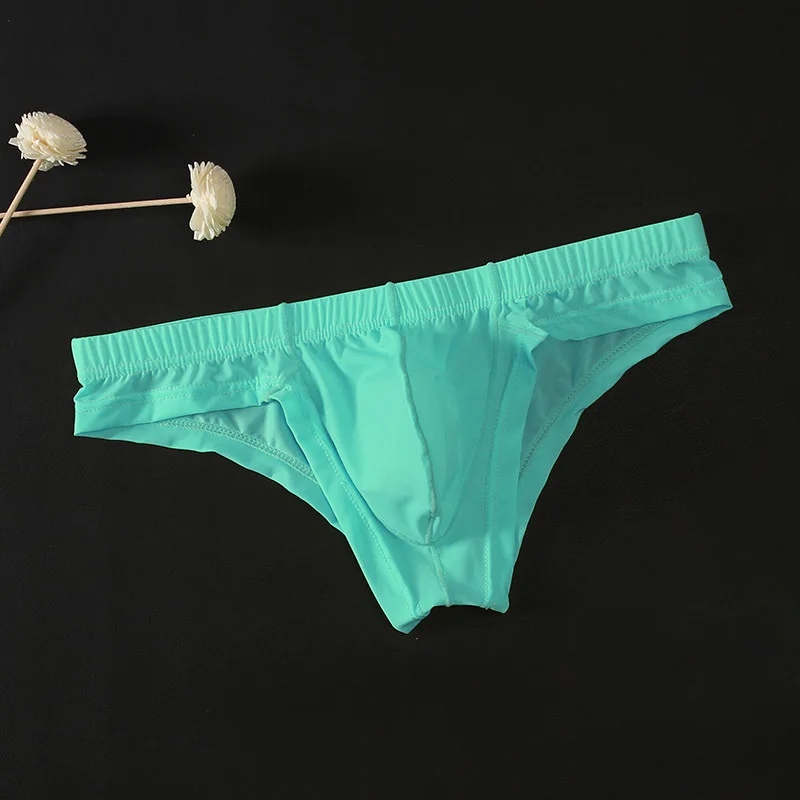Men's Bulge Pouch Briefs Sexy See-Through Thong Underwear Low Waist Solid Color Briefs Gay Underpants Erotic Lingerie