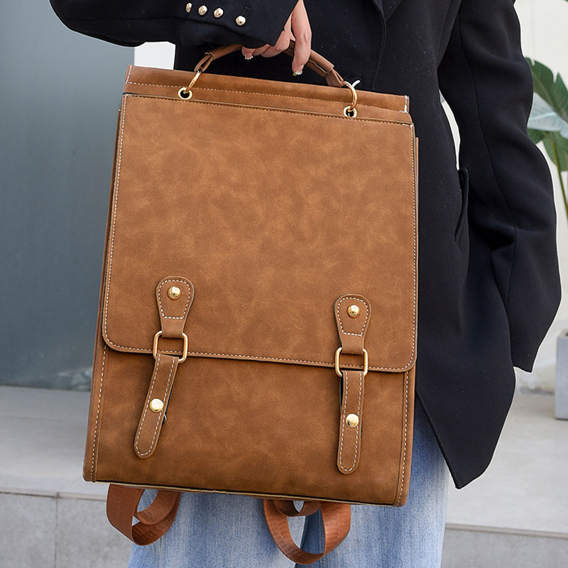 vintage pu leather women backpack Female 2023 New Joker Korean school bag for ladies university students