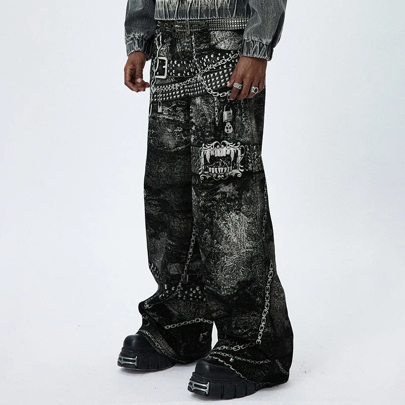 PFNW Chain Printing Men s Cargo Pants Hip Hop American Stylish Male Casuasl Trousers Overalls Autumn New W