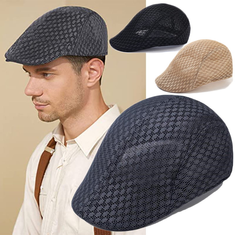 Breathable Mesh Hollow new Berets Hat 2025 For Men Convenient Spring Summer Beret Quick-drying Cap Retro Sun Hats Painter Caps