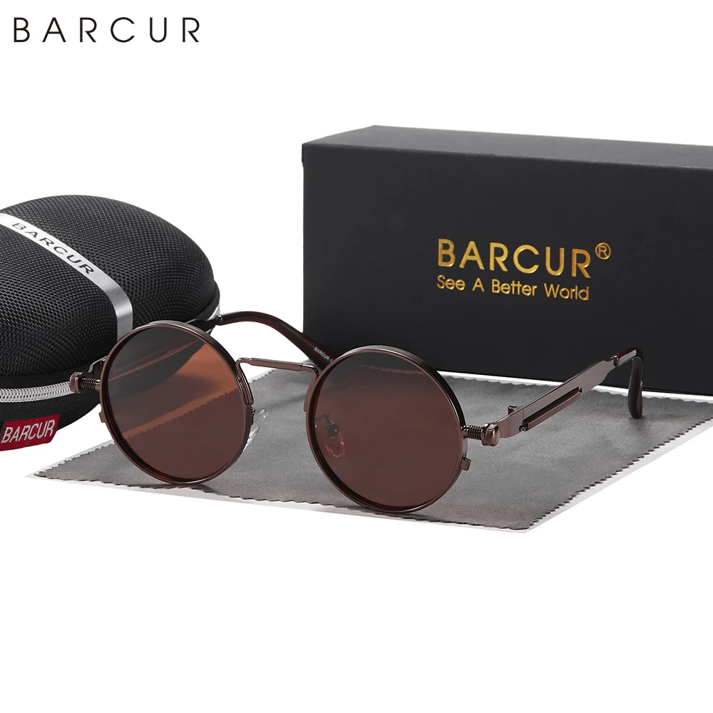 For Sunglasses BARCUR Round Men Polarized Retro Steampunk Sun Glasses For Women Vintage Style Uv400 Eyewear Accessory ddmysmile Oculos Smile