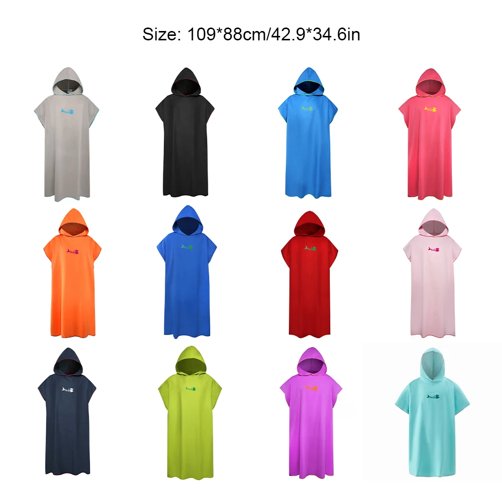 Fast Bathrobe Microfiber Windproof Drying Replacement Short Sleeve Men Women Hooded Solid Color Beach Seaside Pool Swimming Robe smile