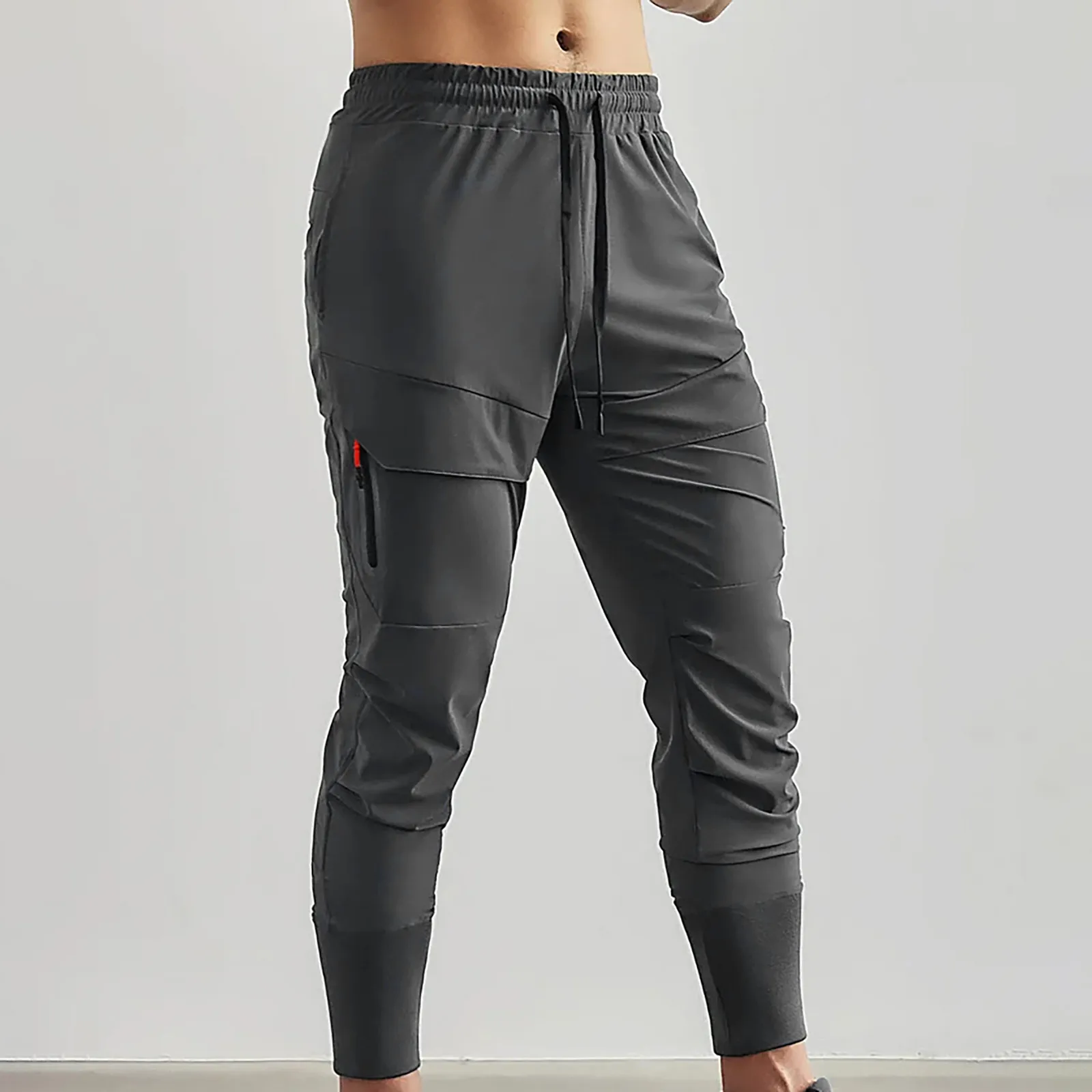 Men S Slim Casual Sports Pants Zipper Pocket Breathable