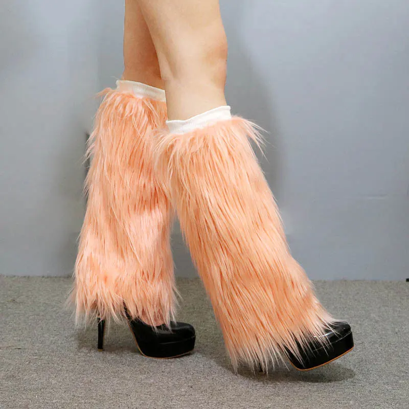 Women Lolita Rave Fluffies Warming Foot Sleeve Boot Cover Faux Fur Leg Warmers Winter Harajuku Cosplay Punk Fall Leggings Boots