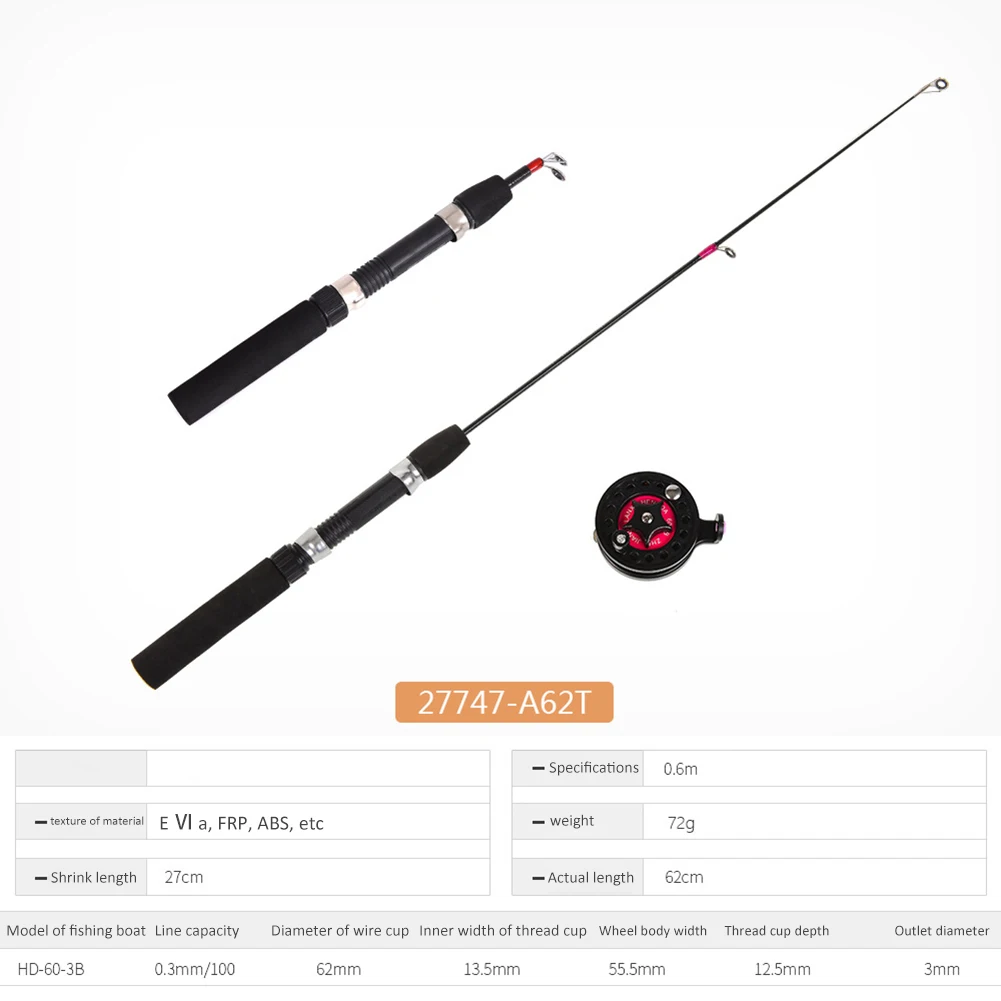 Winter Fishing Ice Carp Rod Telescopic Fishing Rod 2 Sections Telescopic Fish Pole Wheel Tackle Kit Fish Gear Tool smile
