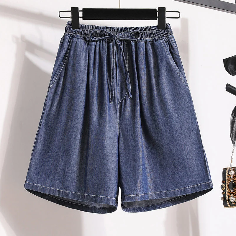 Tencel Shorts Children's Denim Summer New Thin Ice Silk Casual Five Point Loose Wide Leg High Waist A-shaped Hot Pants Large smile