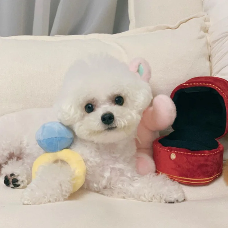 Diamond Ring Box Plush Toy for Dog Super Big Rings Box Set Puppy Dogs Interested Toys Puppies Kids Creative Cute Soft Toys INS