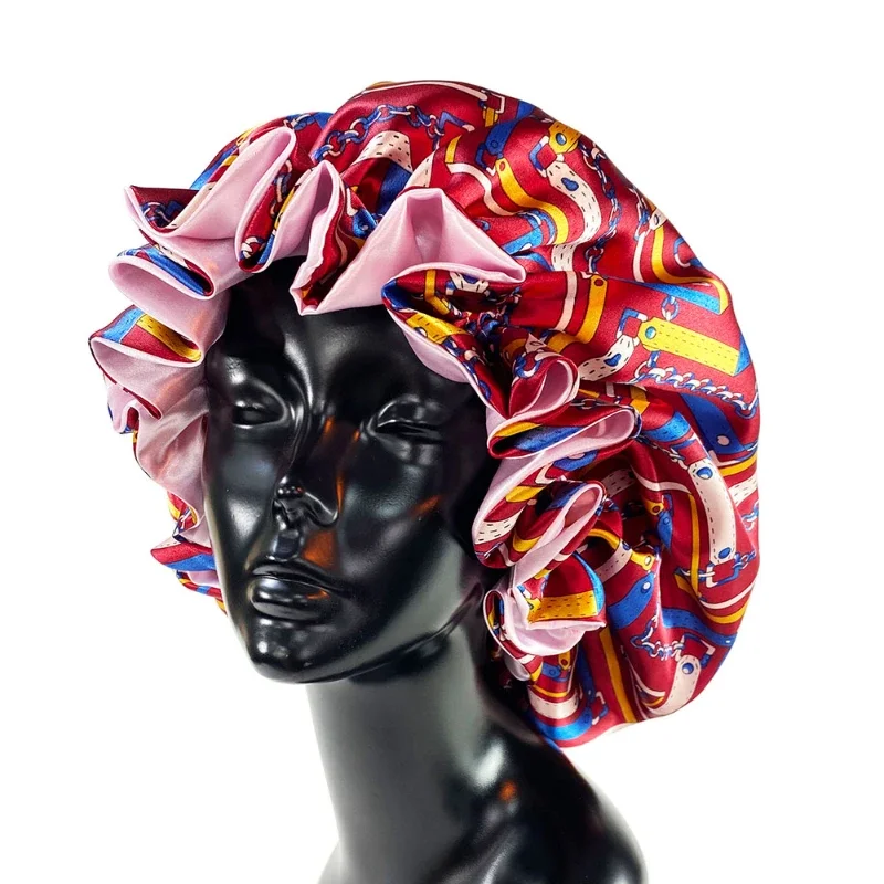 PC Women Elastic Band Satin Bonnet Cap Double Layer Silk Nightcap Bandanas Turban Ladies Hair 5