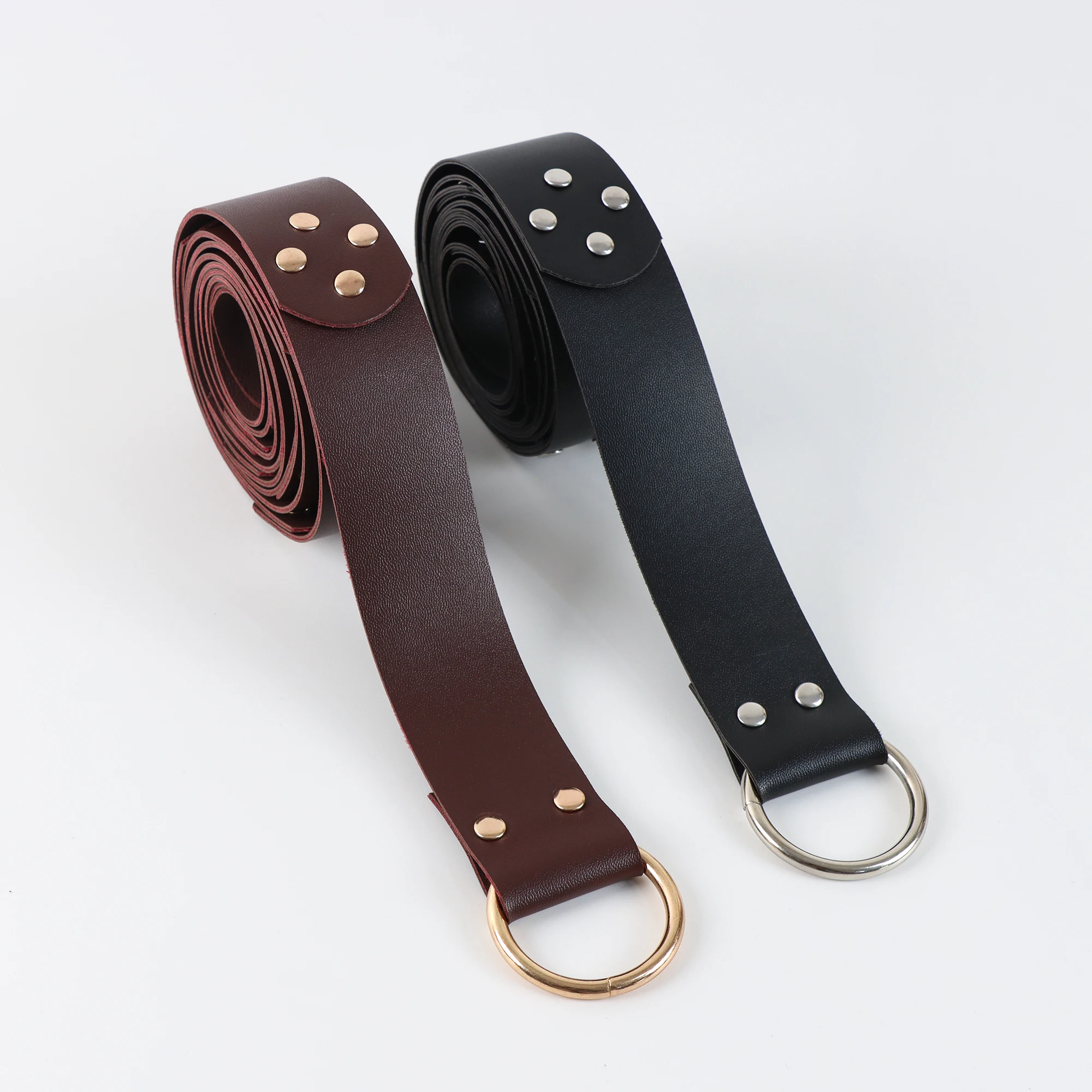 Medieval Belt PU Leather Women Holder Waist Belt Dual Rings Clips Renaissance Adult Accessory Vikings Steampunk Cosplay Costume