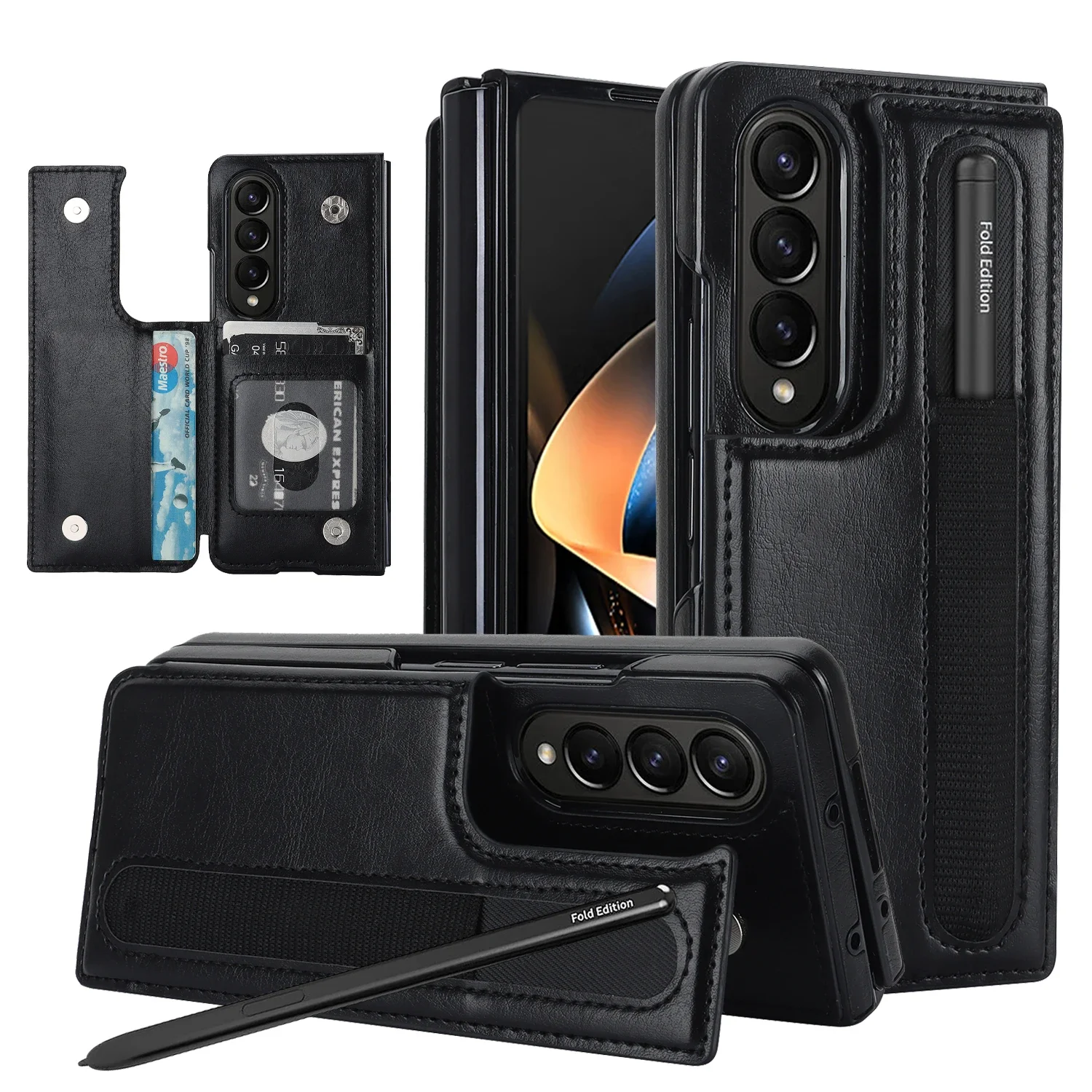 PU Leather Purse Phone Case for Samsung Galaxy Z Fold 5 4 3 Fold5 Fold4 Fold3 5G Pen Slot Card Holder Shockproof Stand Cover