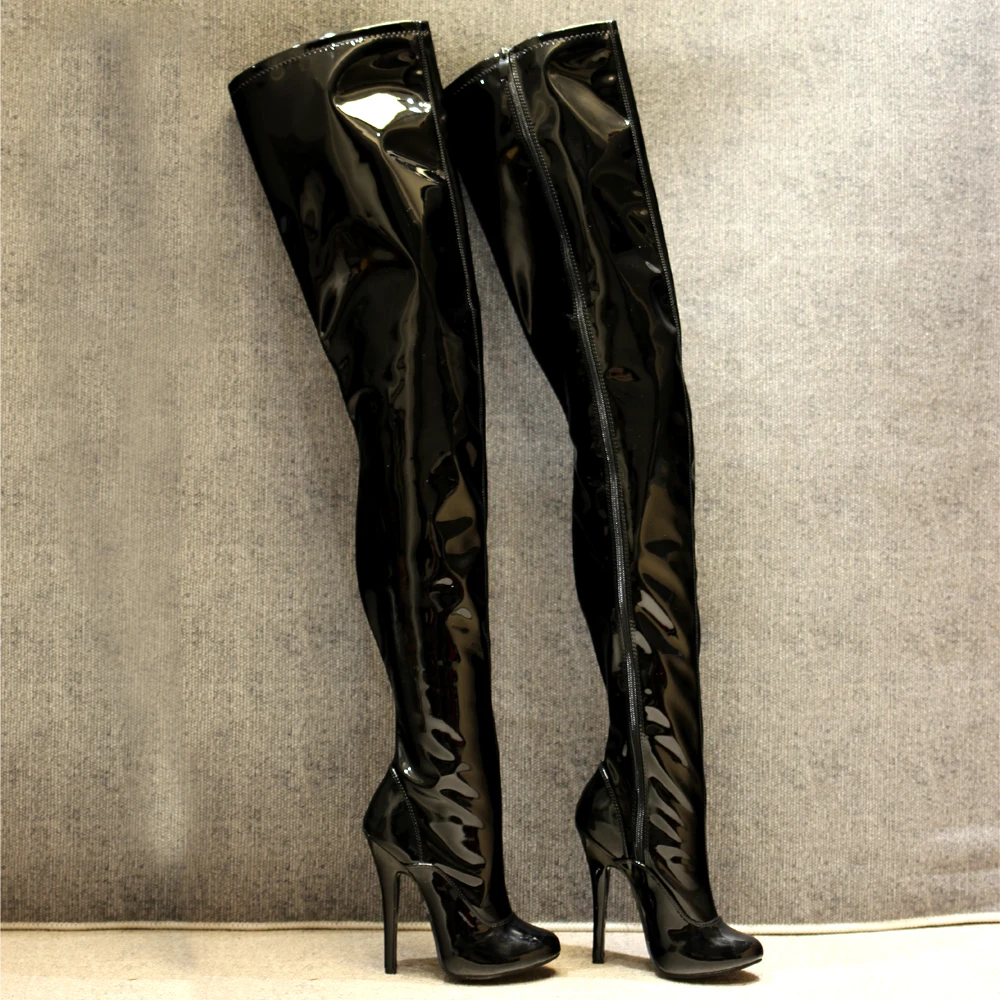 5 Inch Stiletto High Heel Vintage Fetish Sexy Patent Stretch Over The Knee Thigh High Boots