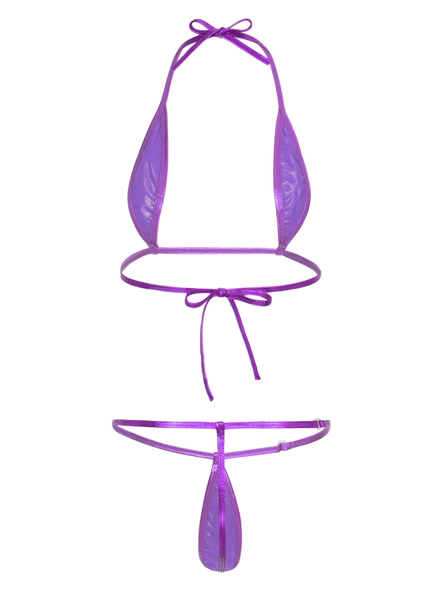 Sexy Womens Glossy Brazilian Micro Mini Bikini Set Lingerie Swimwear Swimsuit Bikini Bra Top with G-string Thongs Underwear 77ec6 a91ad