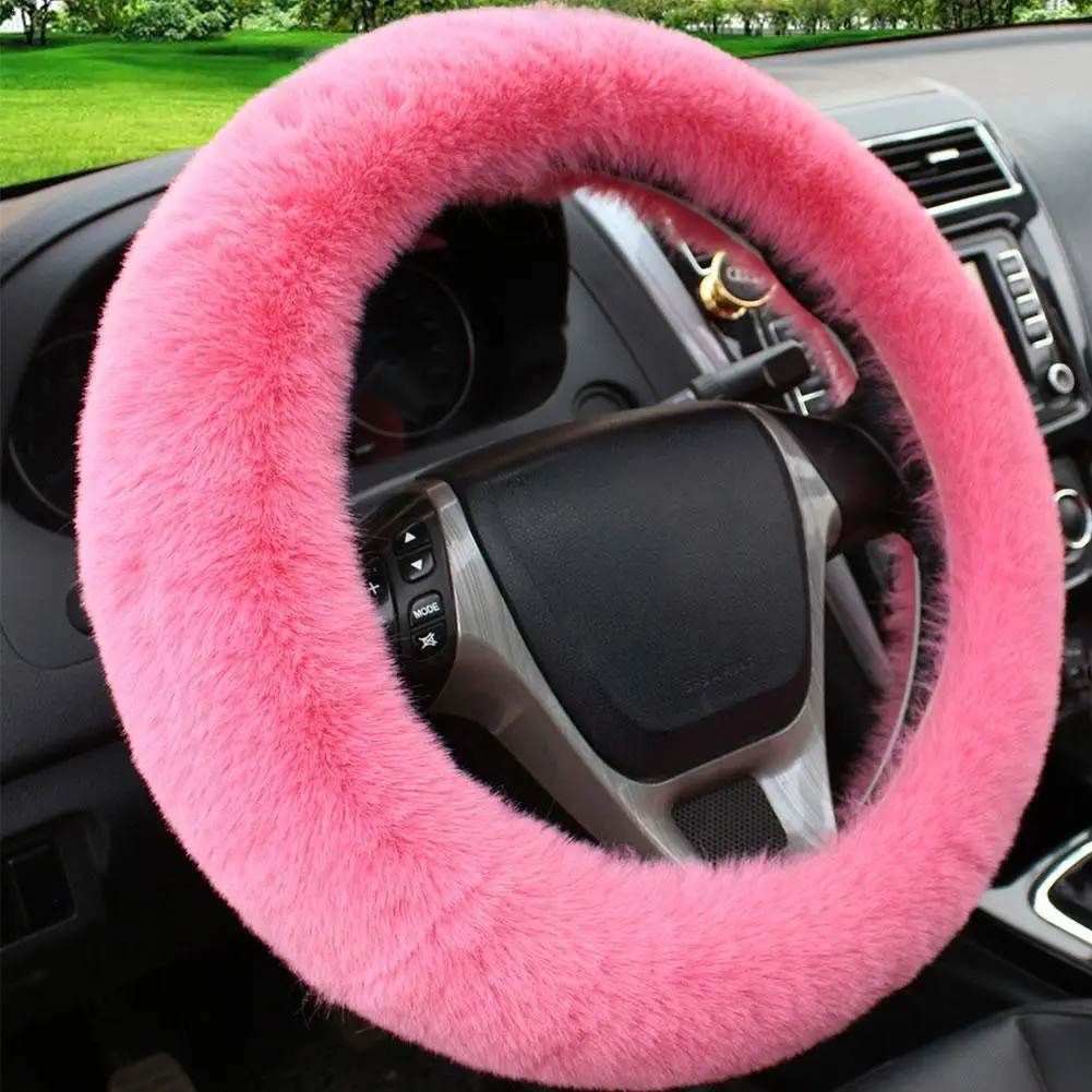 Universal Car Gear Shift Handbrake Steering Wheel Plush Cover Set Fluffy Winter Warm Auto Interior Accessiories Car Wheel Cover
