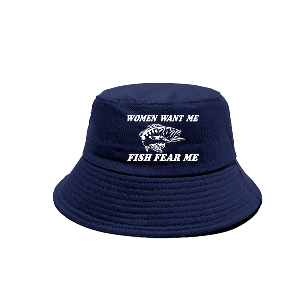 Women Want Me Fish Fear Me Bucket Hats Cool Outdoor Fishing Cap Summer Sunscreen Fisherman Hat MZ-478