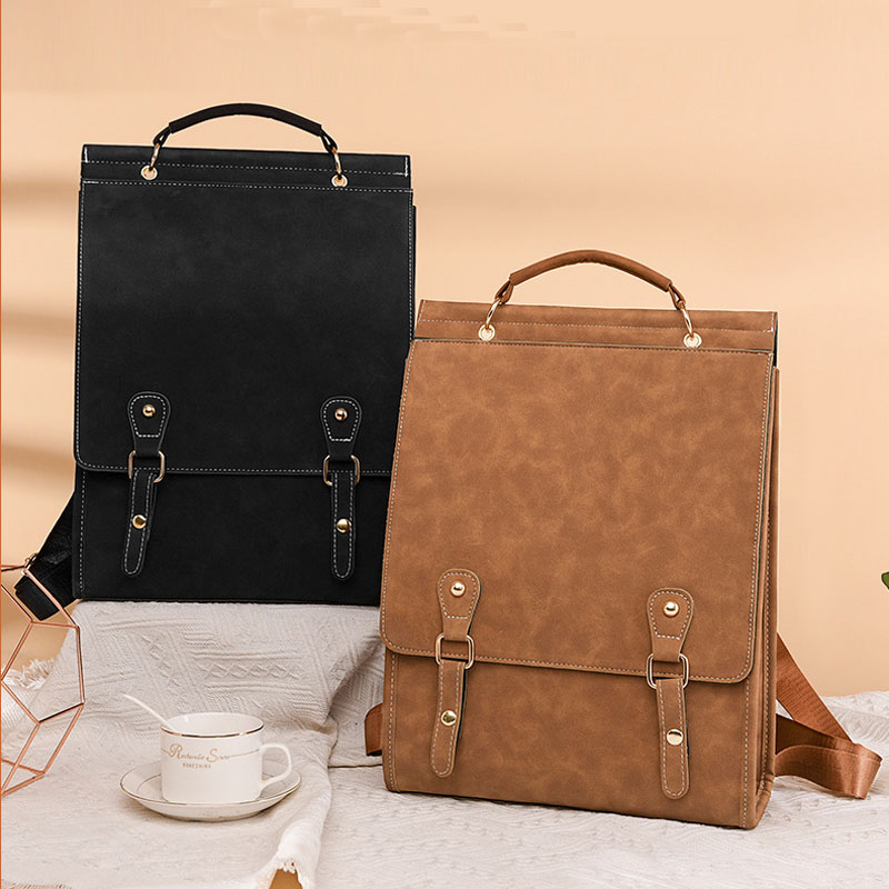 vintage pu leather women backpack Female 2023 New Joker Korean school bag for ladies university students