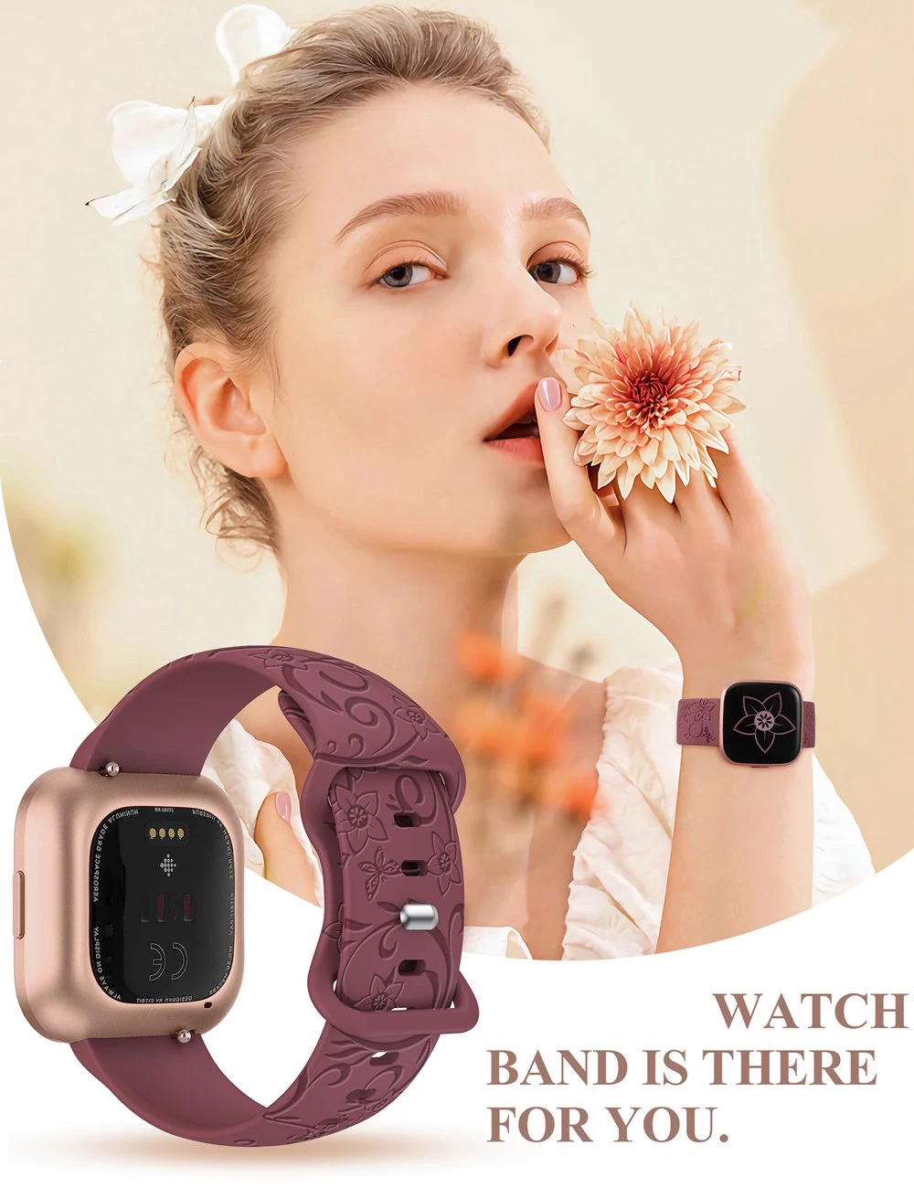 Wearlizer Wildflowers Floral Engraved Band for Fitbit Versa 2/Versa/Versa Lite/Versa SE Silicone Cute Butterflies Strap