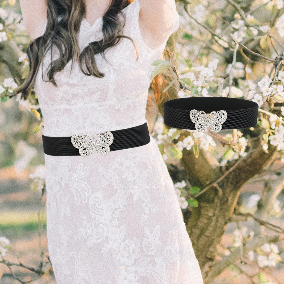 Rhinestone Strass Sier Butterfly Elastic women s belts Waist Decorative Girdle Corset For Lady Multisize banquet Wedding dress