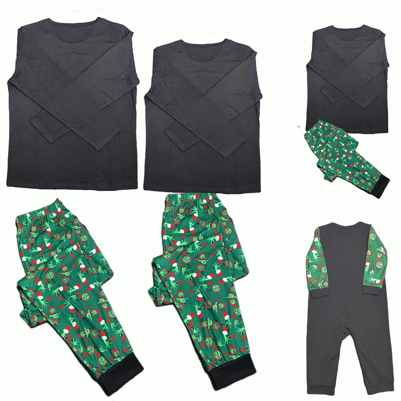 Funny Christmas Family Matching Pamas Set Fluorescence Print Mother Father Kids Clothes Baby Romper Mom and Me Clothing
