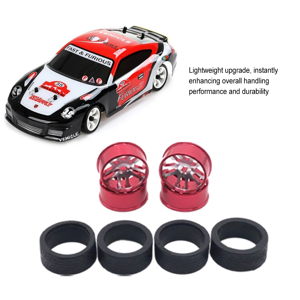4pcs Metal Drift Wheel & Soft Tire Skin Set for Wltoys 284131 K989 K969 1/28 RC Car Upgrade Parts
